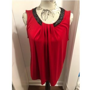 Worthington Red Sleeveless Top with Black Sequins